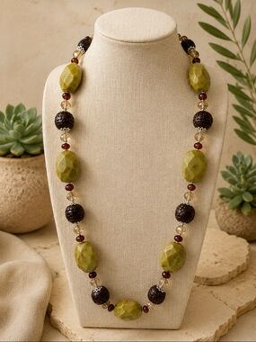 Artisan Handmade Turquoise, Cinnabar & Amber Necklace | Sterling Silver 925  22”